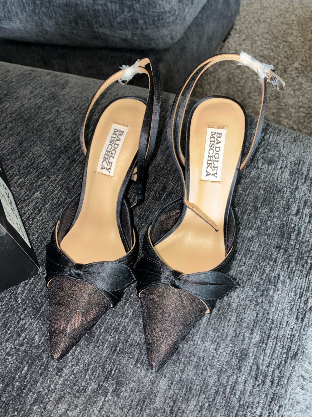 Badgley Mischka Black Lace Pointed-Toe Slingback Pumps